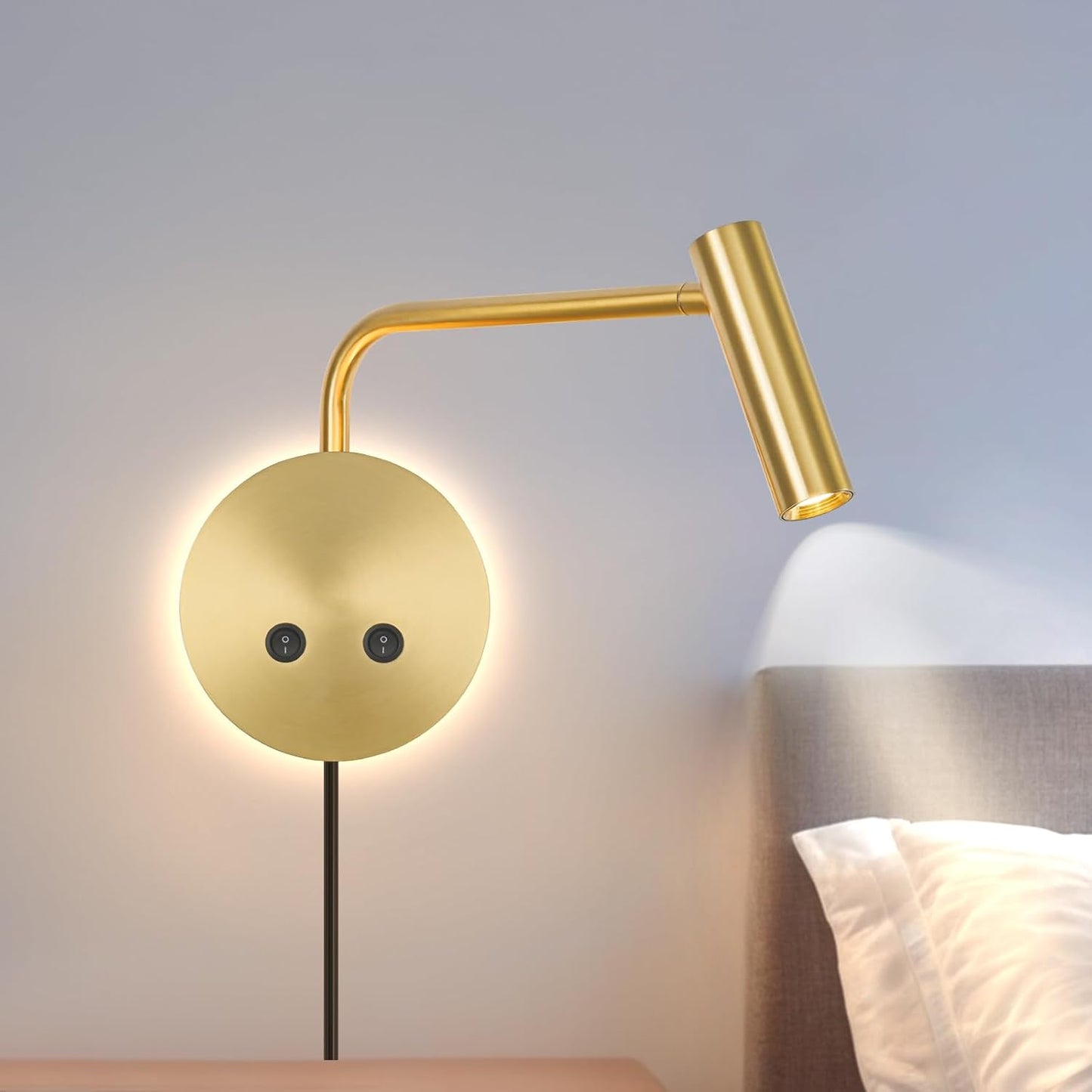 Matte Black Wall Mounted Reading Light, 3000K Flexible Headboard Reading Sconces with On Off Switch Control, Plug in/Hardwired Wall Light Fixtures with Night Light for Bedside Bedroom Bunk