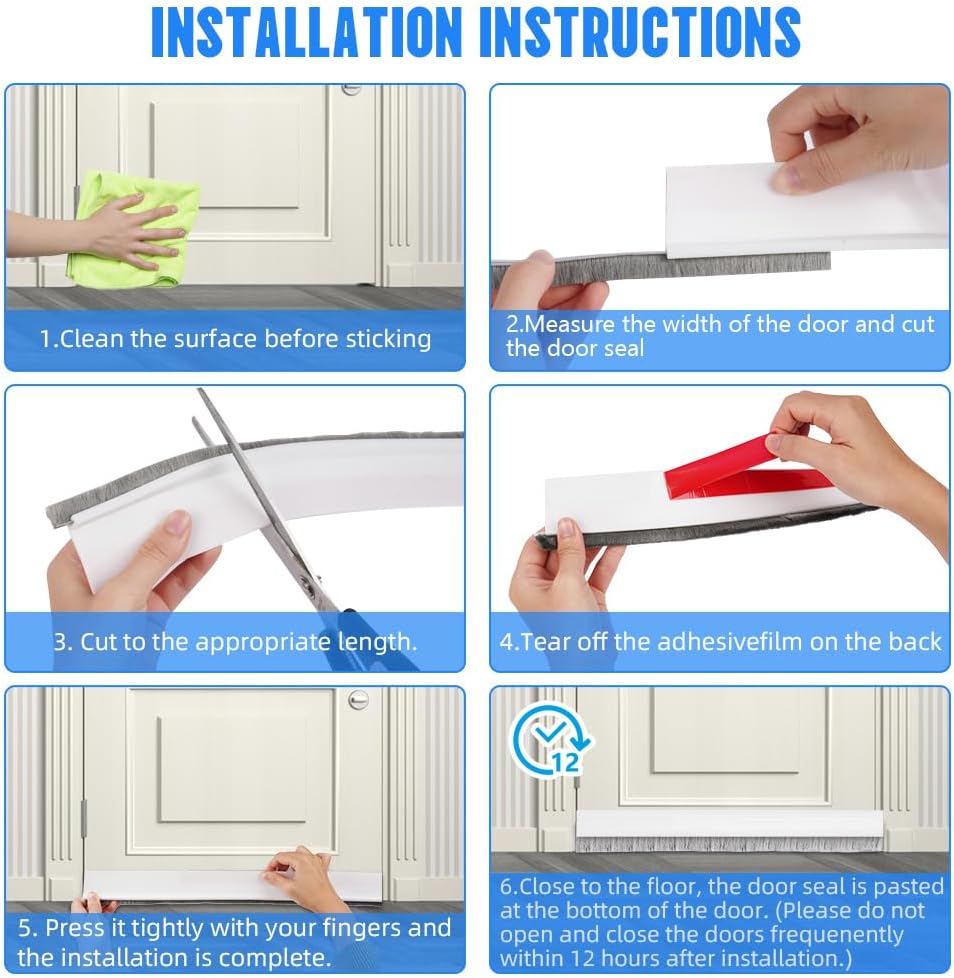 Ainiv Door Draft Stopper Under Door Seal, 2" W x 39" Cutable Soundproof Door Seal, Adhesive Under Door Sweep Weather Stripping Soundproof Kit, Under Door Draft Stopper Seals Anti-Collision-Black
