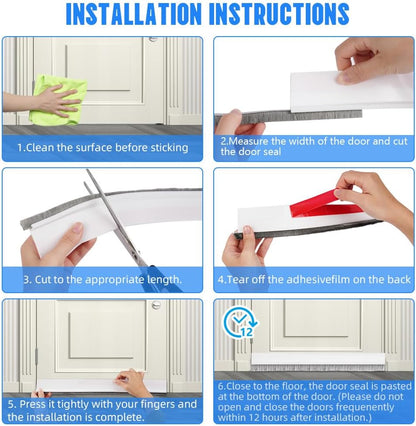 Ainiv Door Draft Stopper Under Door Seal, 2" W x 39" Cutable Soundproof Door Seal, Adhesive Under Door Sweep Weather Stripping Soundproof Kit, Under Door Draft Stopper Seals Anti-Collision-Black