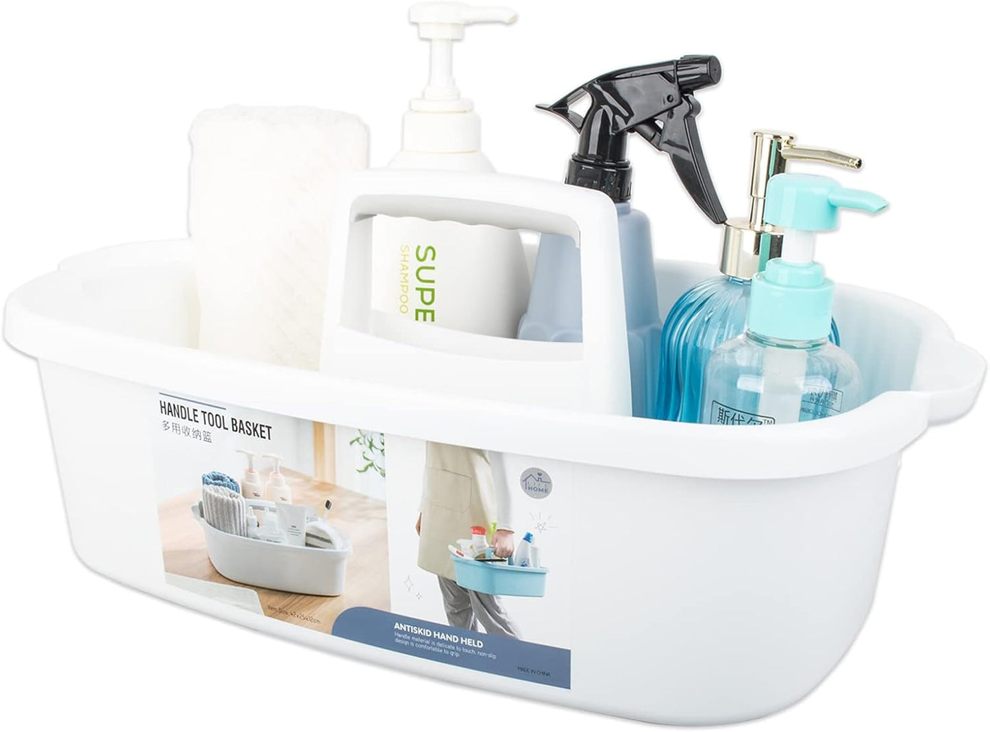 JiatuA Large Cleaning Supplies Caddy Portable Shower Caddy Basket Dark Gray | Sturdy Supply Organizer with Handle Plastic Bucket Tool Storage for Bathroom Bedroom Kitchen Garden College Dorm Essentials