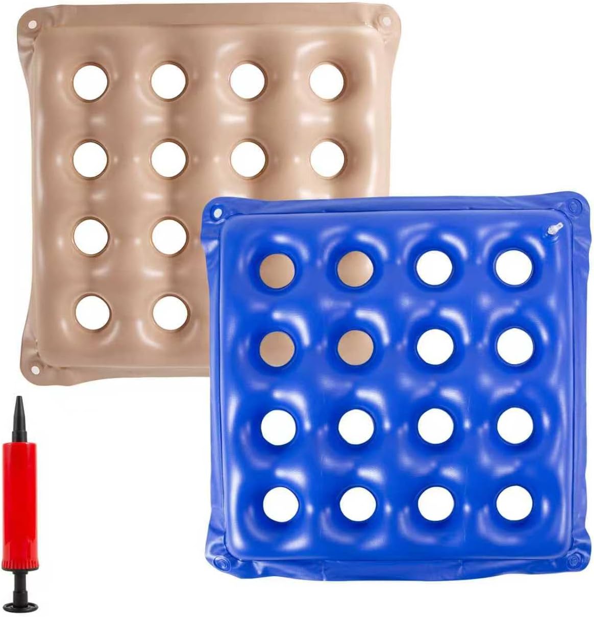 2-Pack Inflatable Waffle Cushion for Pressure Relief, Wheelchair Cushion for Pressure Redistribution, Portable Air Seat Cushions for Office Chair Car Seat, Breathable Seat Pad, Includes 1 Air Pumps