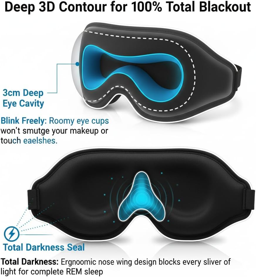 3D Zero-Pressure Sleep Mask with Cooling Gel | 100% Blackout Eye Cover for Puffy Eyes, Migraines & Dry Eyes | Hot & Cold Therapy for Deep Sleep & Relaxation