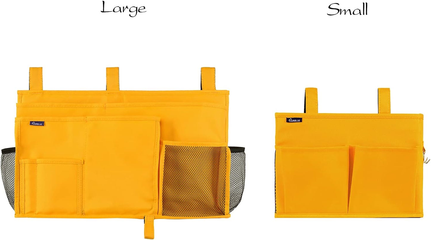 Surblue Bedside Caddy Hanging Organizer Storage Bag Pocket for Bunk, Hospital, College Dorm Rooms, Baby Bed Rails, Camp - 4 Pockets, 2 Hooks (Blue)