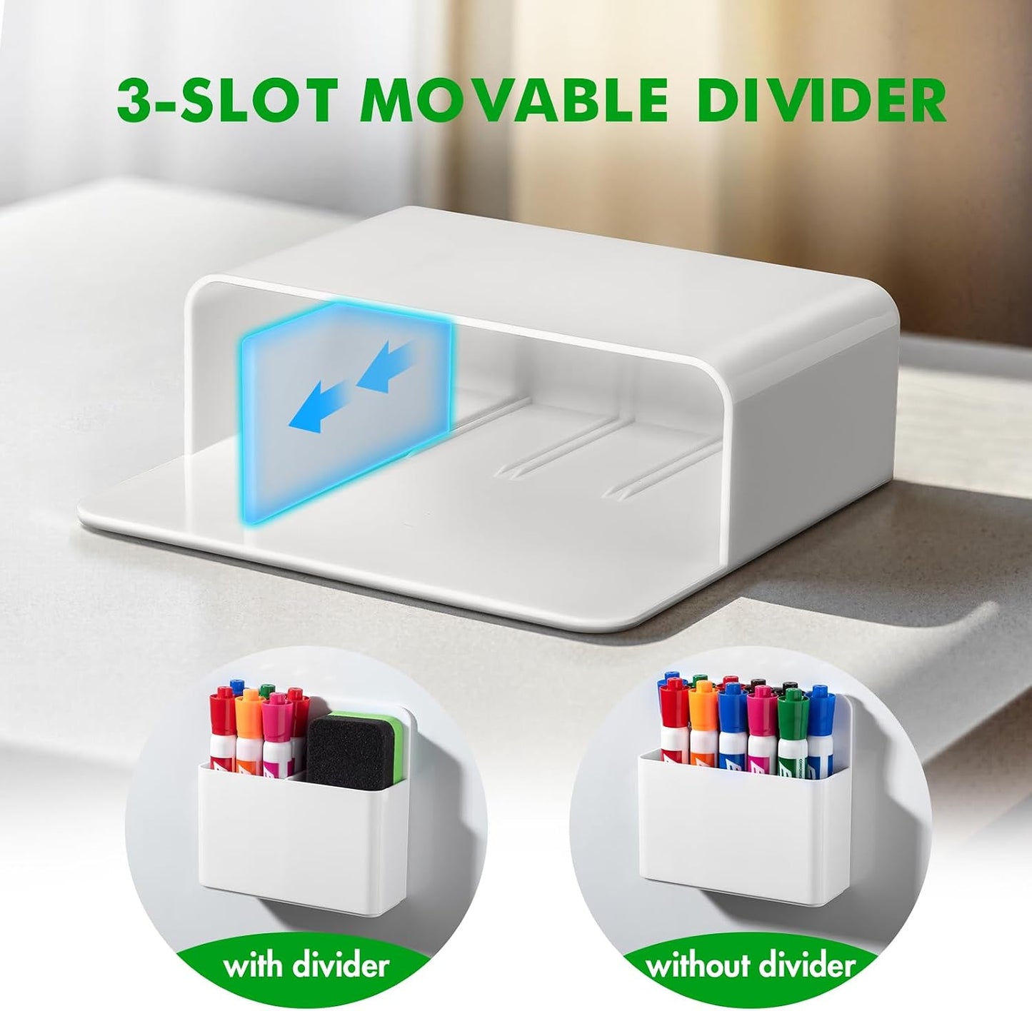 2 Pack Magnetic Pen Holder Cup for Whiteboard, Classroom Supplies | Plastic Magnetic Dry Erase Marker Holder for Refrigerator Fridge, Pencil Cup for School, Locker Accessories Organizer-White