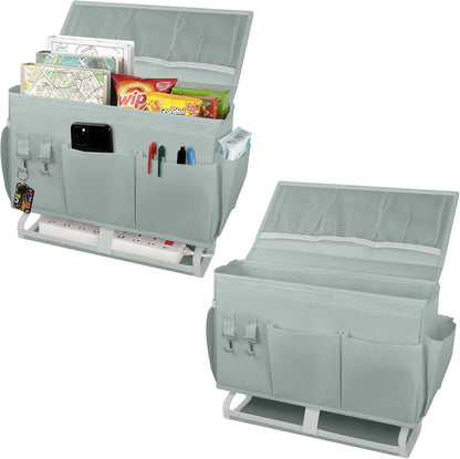 2Pcs Bedside Caddy for Dorm Bed Bedside Organizer, Bedside Storage with 10 Pockets and Power Strip Holder, Multifunctional Bedside Pocket for Home, College, Dorm, Bunk/Hospital/Crib Bed (Beige)