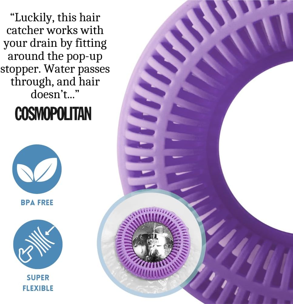 TubRing Pop-Up Drain Protector & Strainer Silicone Hair Catcher, Aqua | Easy snap-in design fits around bathtub stoppers. Customizable utility guard for clog prevention. Fits 1.85"- 2.16" drains.