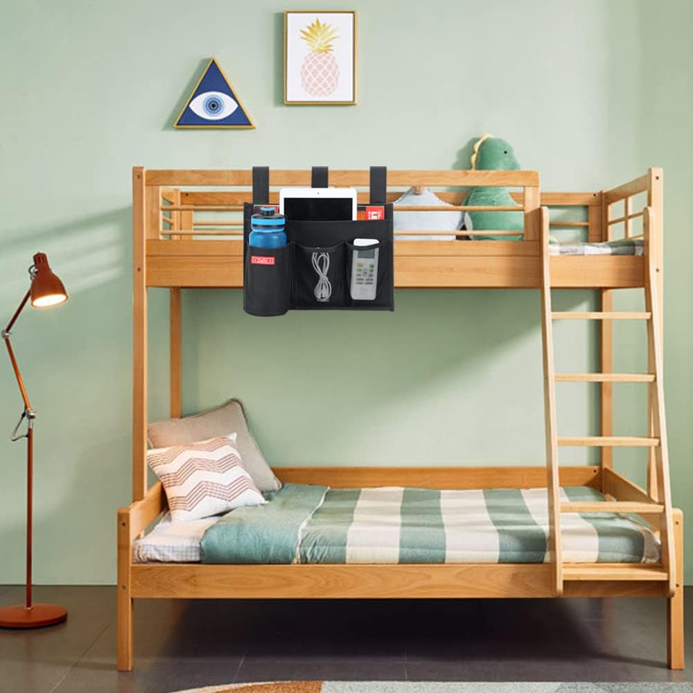 Zafit Hanging Bedside Caddy, Bedside Storage Organizer for Magazine, Phone, Remote control (Classic4 Pockets-Black)