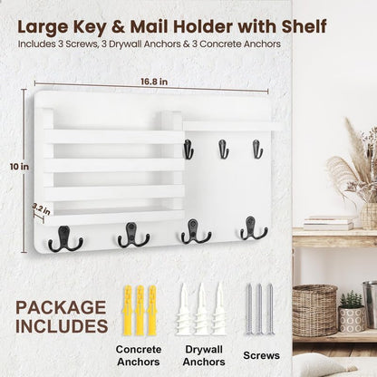 Nekon Mail Holder for Wall, 16.8 Inch Mail Organizer, Black | 16.8Inch x 10Inch x 3.2Inch, Hallway Farmhouse Decor, Storage Racks with Floating Shelf and Flush Mount Hardware
