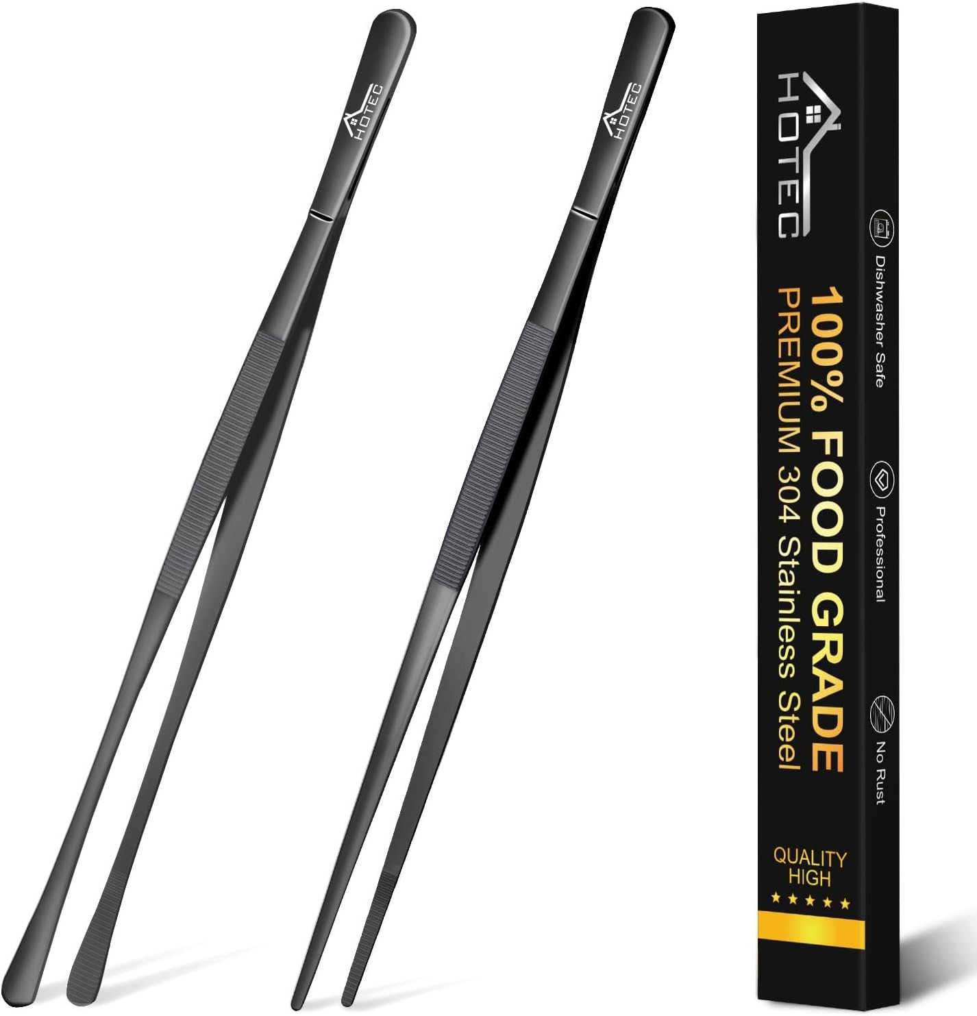 HOTEC Kitchen Tweezers Tongs Stainless Steel, Set of 6 - Professional Cooking Tweezers for Cooking, Chefs, BBQ, Seafood, Baking & Repair