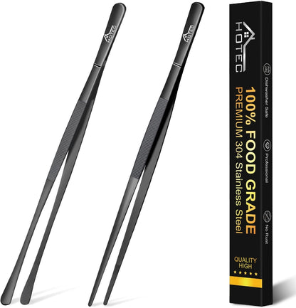 HOTEC Kitchen Tweezers Tongs Stainless Steel, Set of 6 - Professional Cooking Tweezers for Cooking, Chefs, BBQ, Seafood, Baking & Repair