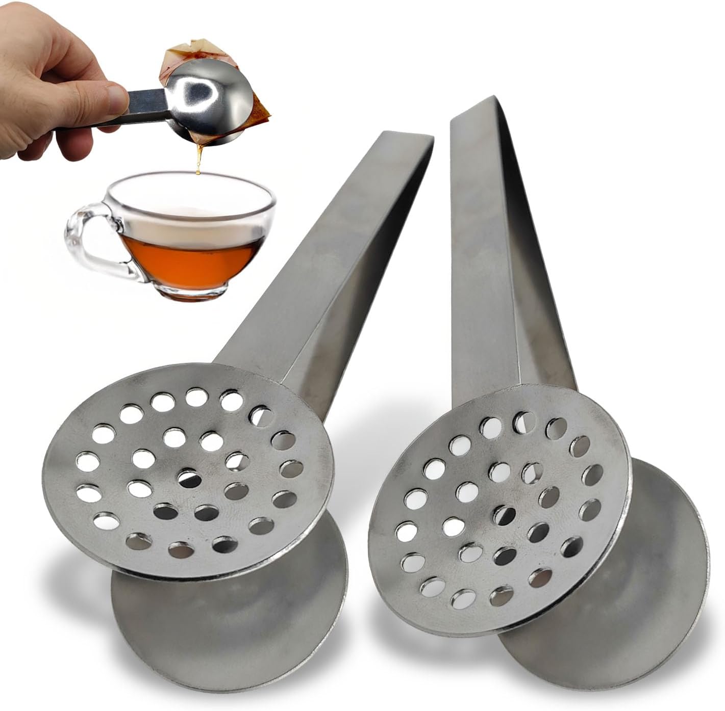 2 Pack Tea Bag Squeezer Stainless Steel Tea Bag Squeezer Tongs Strainer Gripper Picker