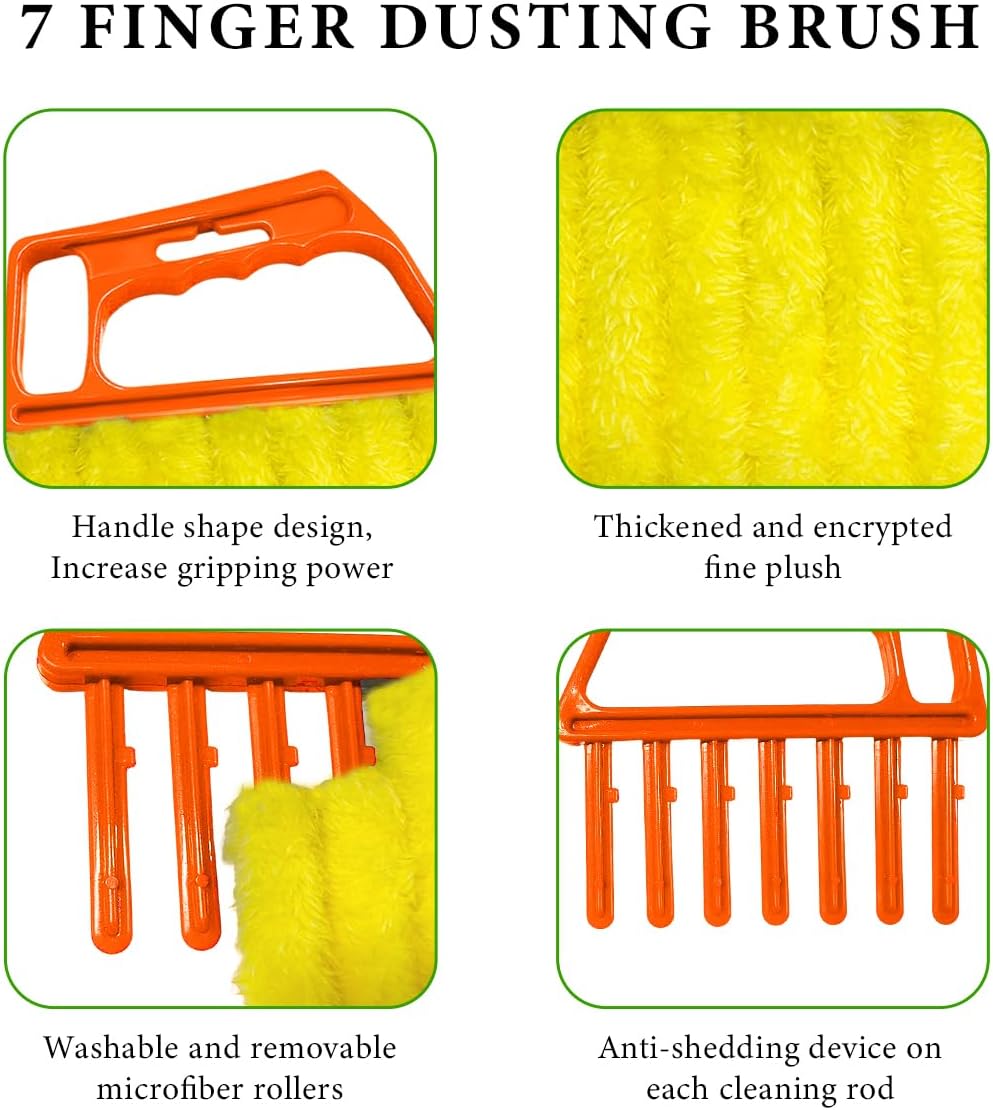 DXNQ 2 PCS Blind Cleaner Duster Tool, Window Venetian Hand-held 7 Finger Dusting Cleaner Brush, Blinds Cleaning Brush Tool for Window Shutters Air Conditioner, Car Accessories (Blue+Green)