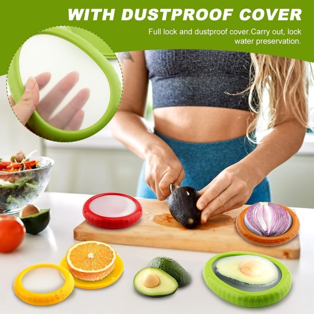 Set of 4 Reusable Fruit and Veggie Savers - Ideal for Avocados, Lemons,Tomatoes, Garlic, Onions, and More