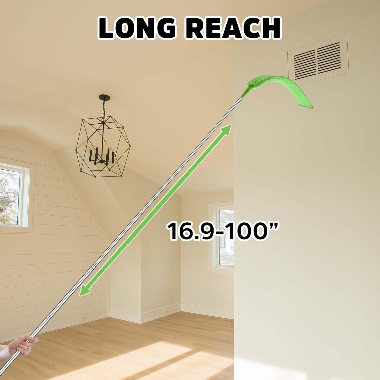 Flat Gap Dust Cleaner with Extendable Pole, Bafezoze Retractable Under Appliance Duster with 2 Washable Microfiber Pads, Slim Flexible Gap Mop for Cleaning Under Bed Sofa Cabinet Refrigerator Gray