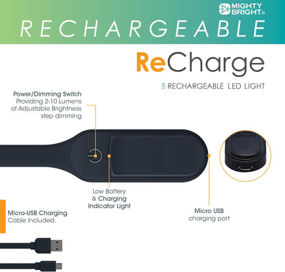 The Original Mighty Bright Recharge Clip On Rechargeable Book Light Reading Light, Warm Eye Care LEDs, Flexible, Durable, Dimmable, Perfect for Kids, Bookworms, Reading in Bed, Lasts 60 Hours (Green)