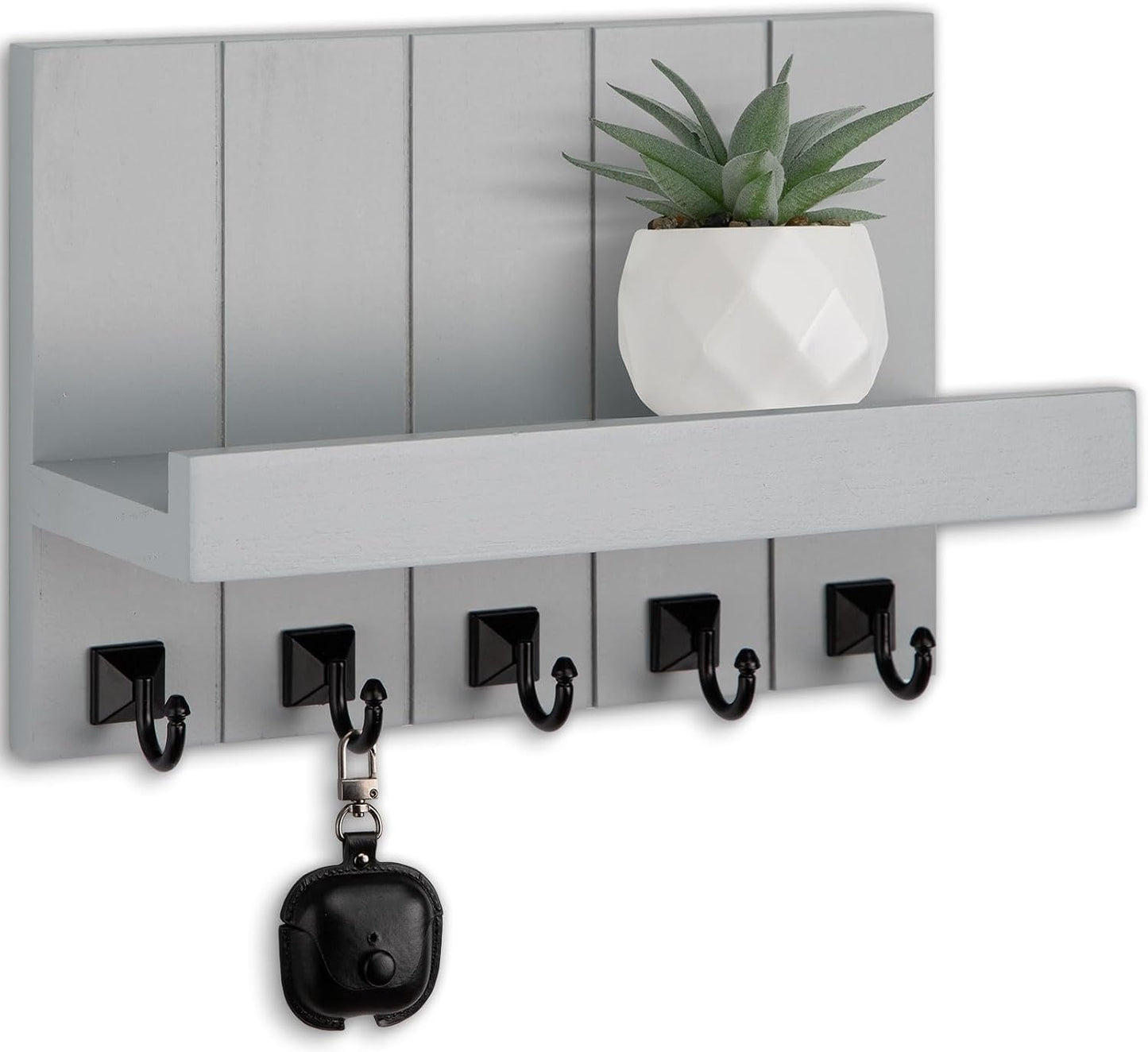 Key Holder for Wall, Decorative Key Holder with Shelf | Key and Mail Holder Wall Mount, Farmhouse Decor with 5 Key Hooks for Keys, Coats, ect.