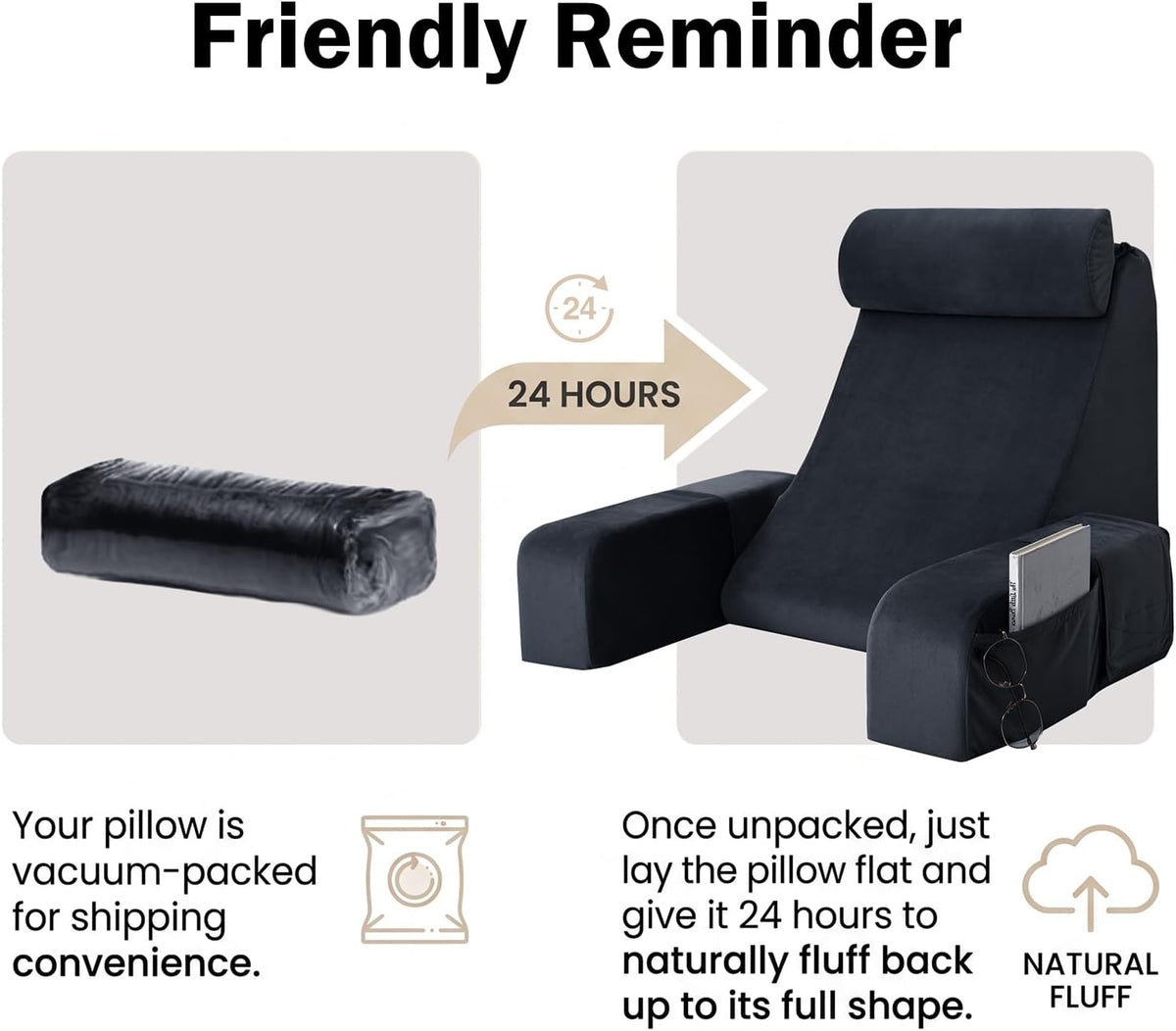 ENITYA 21" Reading Pillow for Bed with Firm Back Support & Big Pockets