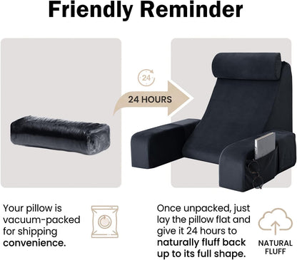 ENITYA 21" Reading Pillow for Bed with Firm Back Support & Big Pockets