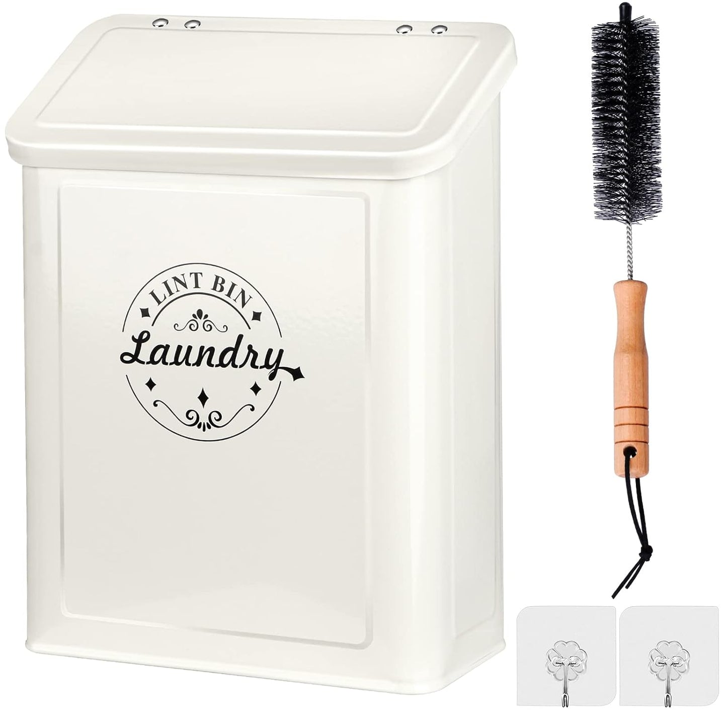 SACREDAY Magnetic Lint Bin for Laundry Room Organization and Storage with Brush, Wall-Mounted Dryer Lint Bin for Room Decor, Space-Saving Trash Can (Cream)