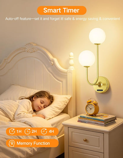 OUTON Gold Battery Operated Wall Sconce, 8000mAh Rechargeable Wireless Wall Light with Detachable Battery, Remote & Touch Control, 3 Color Dimmable Wall Mounted Light for Bedroom Living Room Bathroom