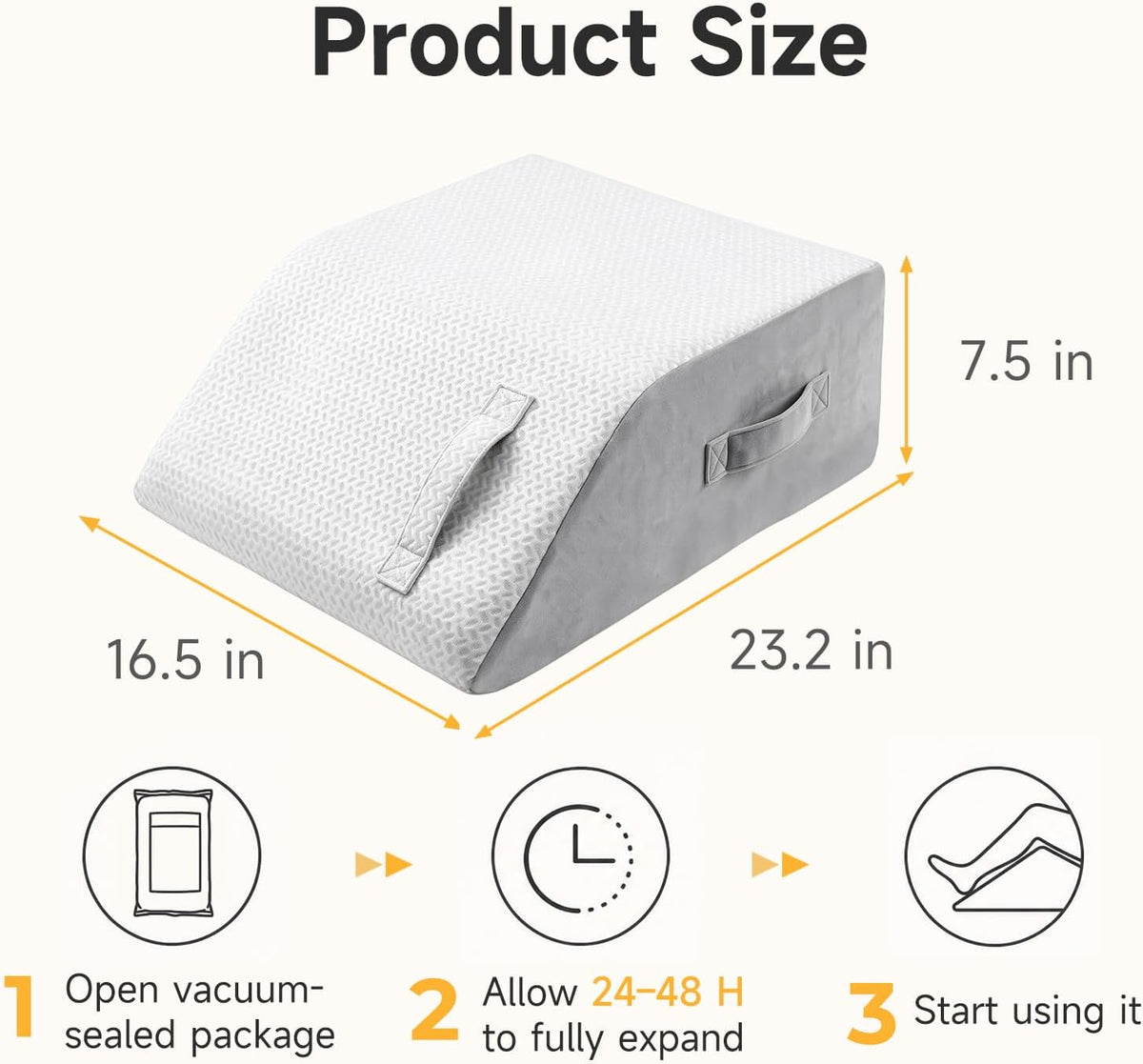 Wedge Pillow for Legs Elevation, 23.2x16.5x7.5in, White