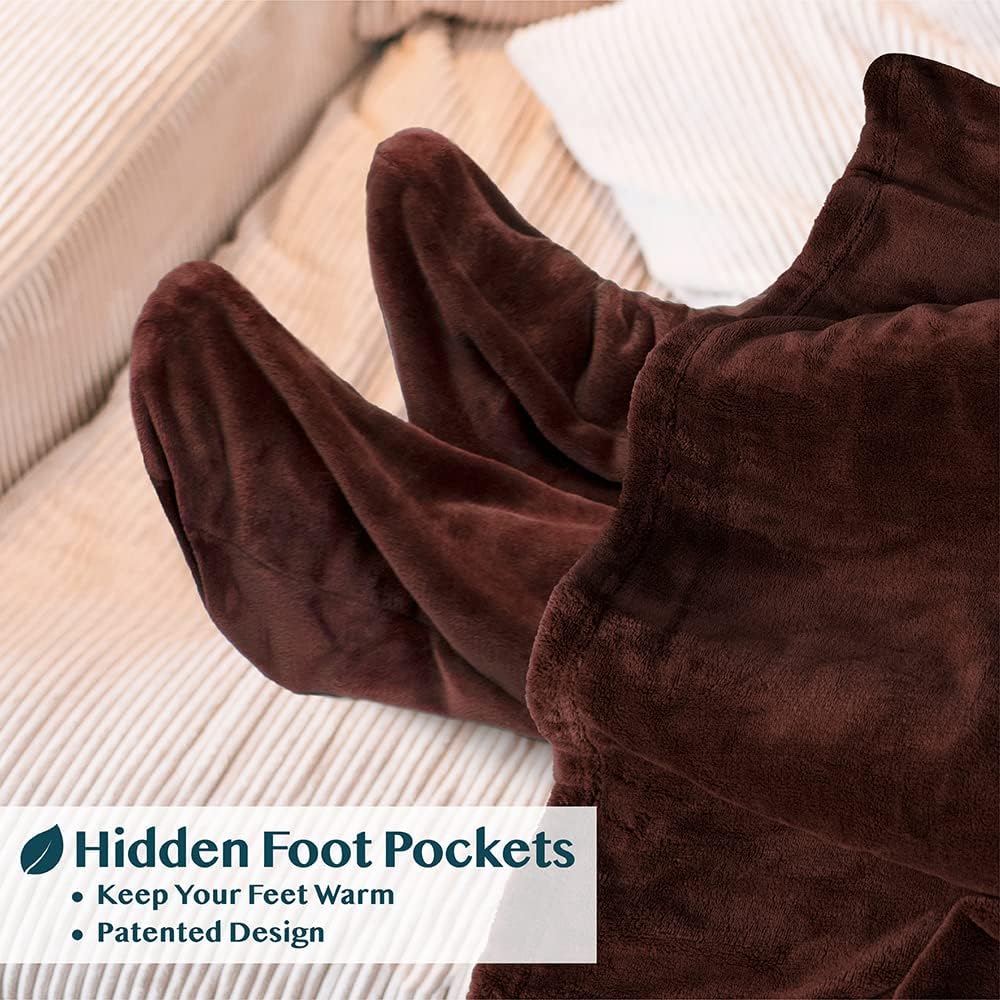 PAVILIA Fleece Blanket with Sleeves and Foot Pockets Women Men, Dark Purple