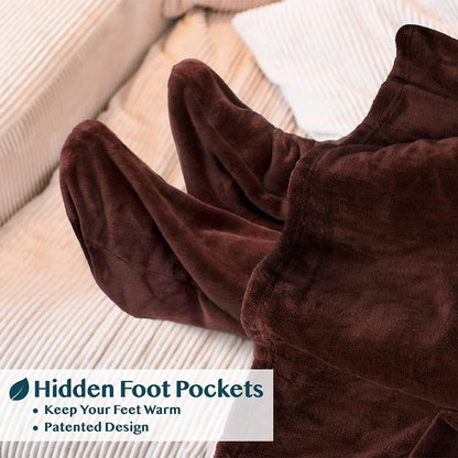 PAVILIA Fleece Blanket with Sleeves and Foot Pockets Women Men, Dark Purple