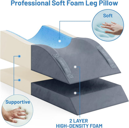 TranquilRelax Leg Elevation Pillow for After Surgery, Wedge Pillow, Grey | Single-leg design, adjustable height, U-shaped cradle, supportive memory foam, washable cover, leg elevation for swelling