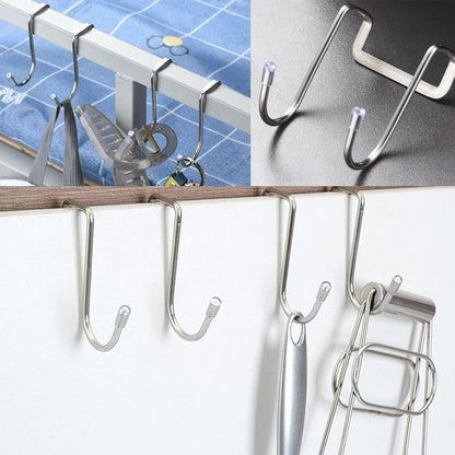 4 Pack Shower Door Hooks Stainless Steel Double Hooks Towel Hook Bathroom Squeegee Holder Over Glass Door Hook for Bathroom Semi-Frameless Sliding Shower Door Soap Saver Bag Pouch
