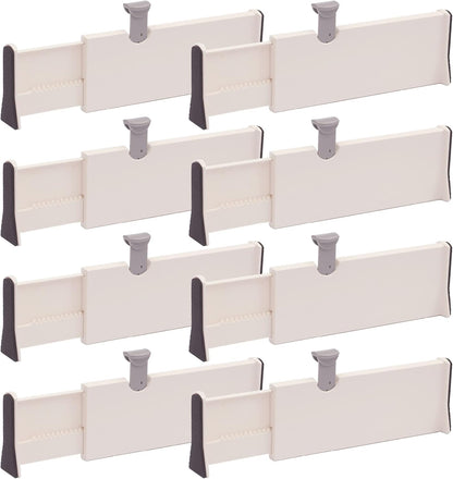 TENABORT Set of 8 Adjustable Drawer Dividers Organizer Separators Plastic Dresser Organizer for Bedroom, Bathroom, Closet, Office Desk, Kitchen Storage