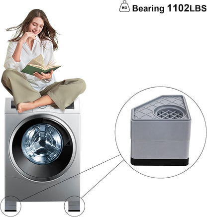 4Pcs Anti Vibration Pads for Washing Machine, Reduce Washer Dryer Moving | Washer and Dryer Pedestals,Prevents Noise Vibration Transfer, Antivibration Stabilizer Support Feet (Increase1.8in)