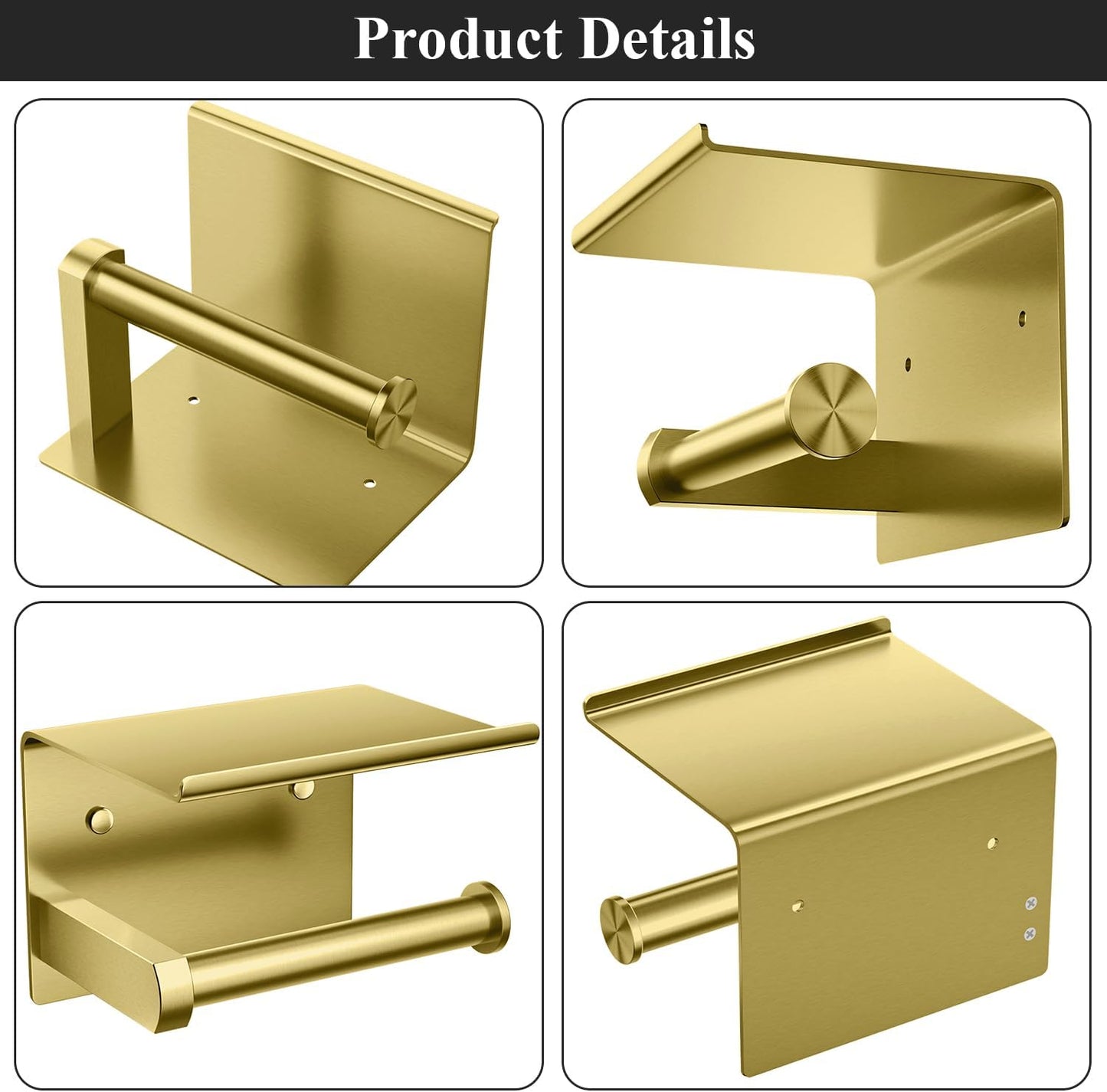 Toilet Paper Holder with Shelf Wall Mounted Toilet Paper Roll Dispenser | Heavy Duty Stainless Steel Brushed Nickel
