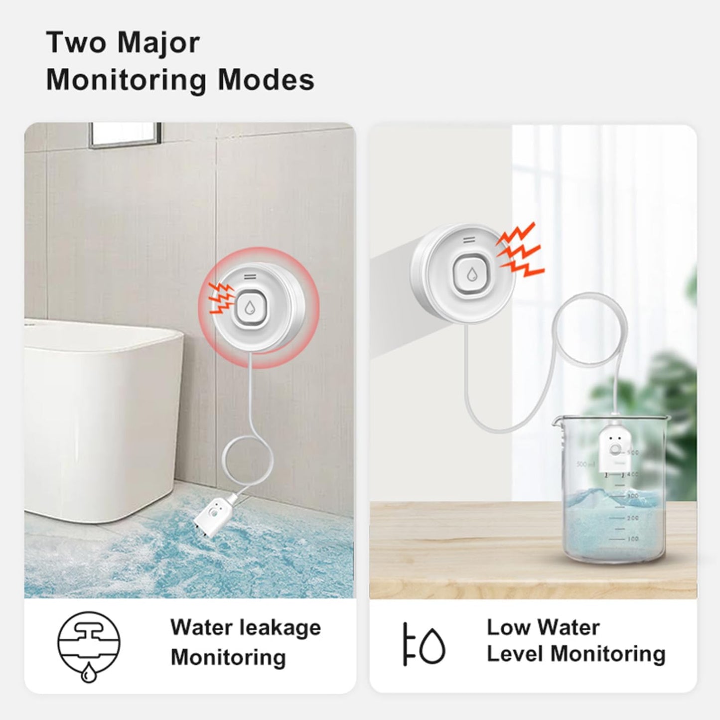 Smart Water Leak Detector: WiFi Water Sensor with APP Push Notifications and Sound Alarm, Water Leakage and Low Water Level Monitoring, Compatible with Alexa, Google Home, Suit for Basement, Kitchen