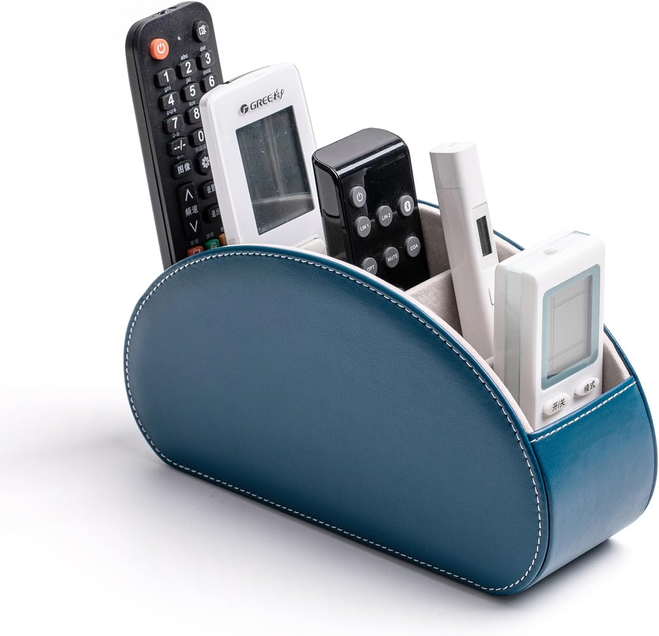 Remote Control Holders Organizer Box with 5 Compartment PU Leather Caddy | Multi-functional Office Desk Storage Caddy Store Tv Remote for Media Player,Brush,Pencil,Glassees&Office Supplies