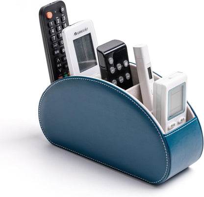 Remote Control Holders Organizer Box with 5 Compartment PU Leather Caddy | Multi-functional Office Desk Storage Caddy Store Tv Remote for Media Player,Brush,Pencil,Glassees&Office Supplies