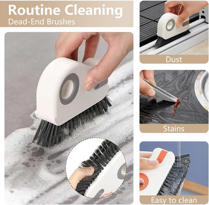 2 in 1 Groove Cleaning Brush, Window Track Cleaner Brush with Hidden Scraper, Crevice Cleaning Brush for Sliding Door Track, Window Sill, Narrow Gaps, Kitchen & Bathroom Cleaning Tool (White)