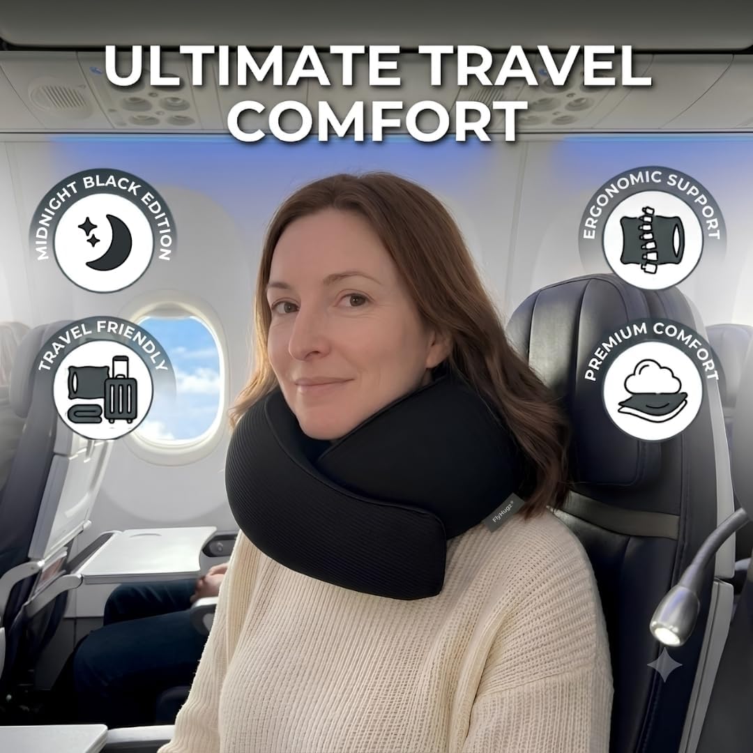 FlyHugz® Neck Travel Pillow Memory Foam Neck Pillow, Gray