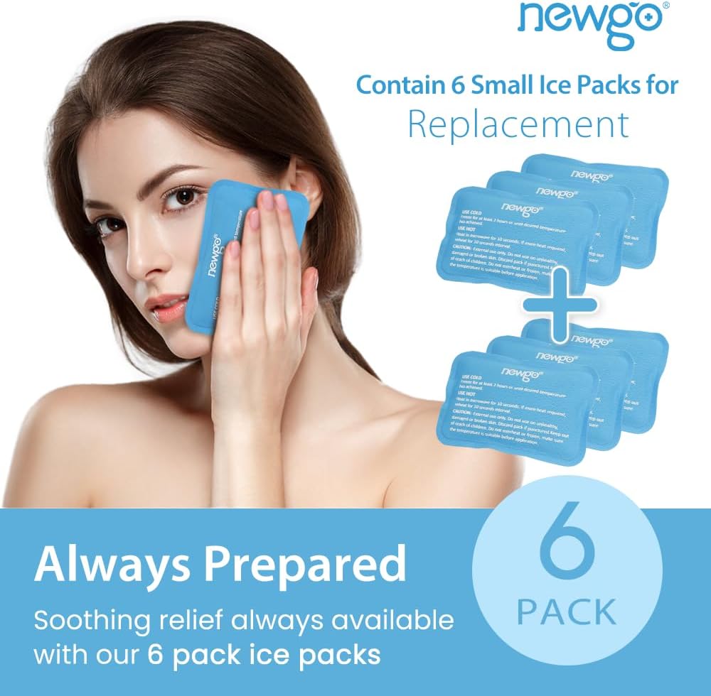 NEWGO Mini Ice Packs, Reusable Cold Gel for Pain Relief, 6 Pack