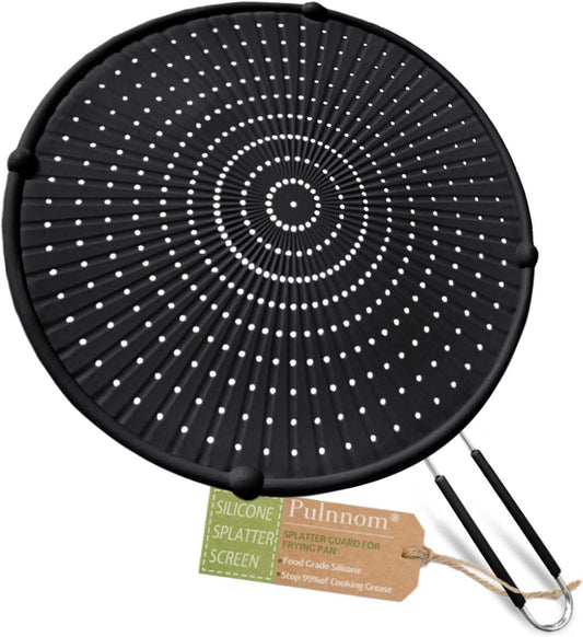 Silicone Splatter Screen for Frying Pan, Grease Splatter Guard for Frying Pan Heat Resistant Oil Splatter Guard, Multi-Use Pan Cover, Non Stick, Easy Clean 12.6" - Black