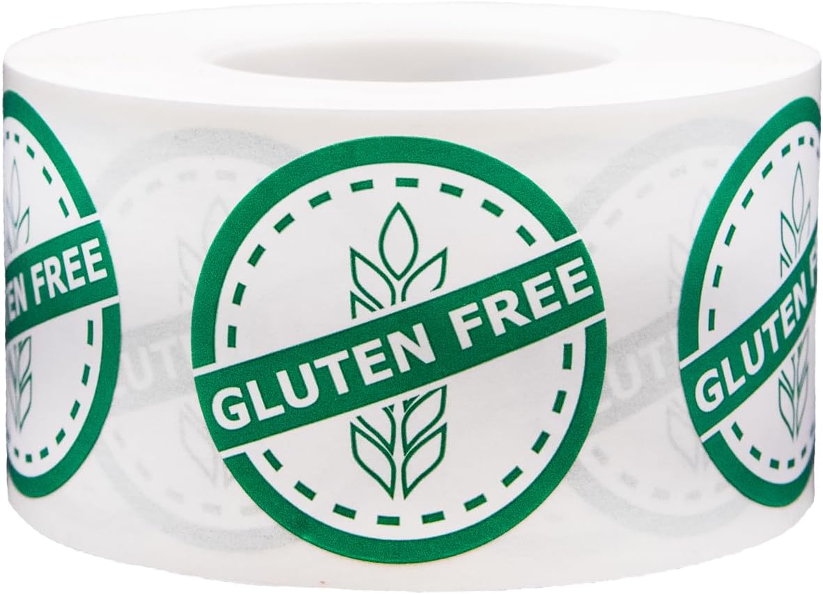 InStockLabels Gluten Free Food Rotation Labels, 1.25 Inch, 500 Stickers | Food safety allergy awareness labels for home meal prep, retail packaging, restaurants, food trucks and storage use