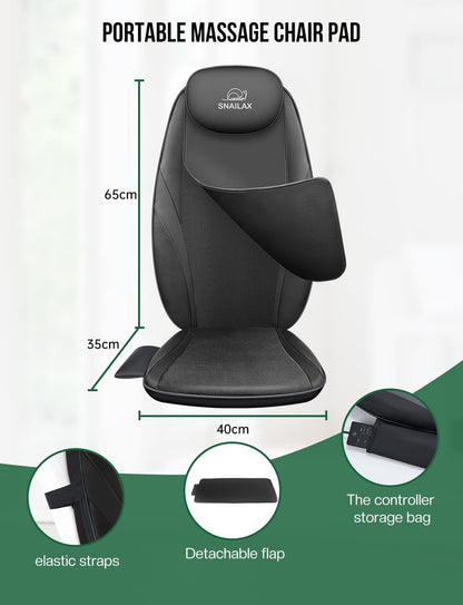 Snailax Shiatsu Back Massager with Heat, Deep Kneading Massage Chair Pad for Neck, Shoulders, Full Back & Waist, Adjustable Roller Massage Seat Cushion for Home Office, Pain Relief, Gift for Men Women