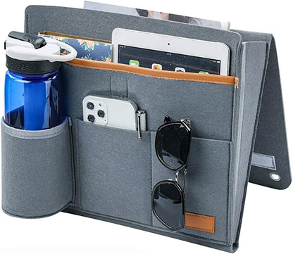 Bringsine 5 Pockets Bedside Caddy, Felt Bed Storage Organizer Hanging Bag Holder for Magazine Book Phone Tablet iPad Cables Remote and Glasses Holder Home Dorm Bed Sofa-Black