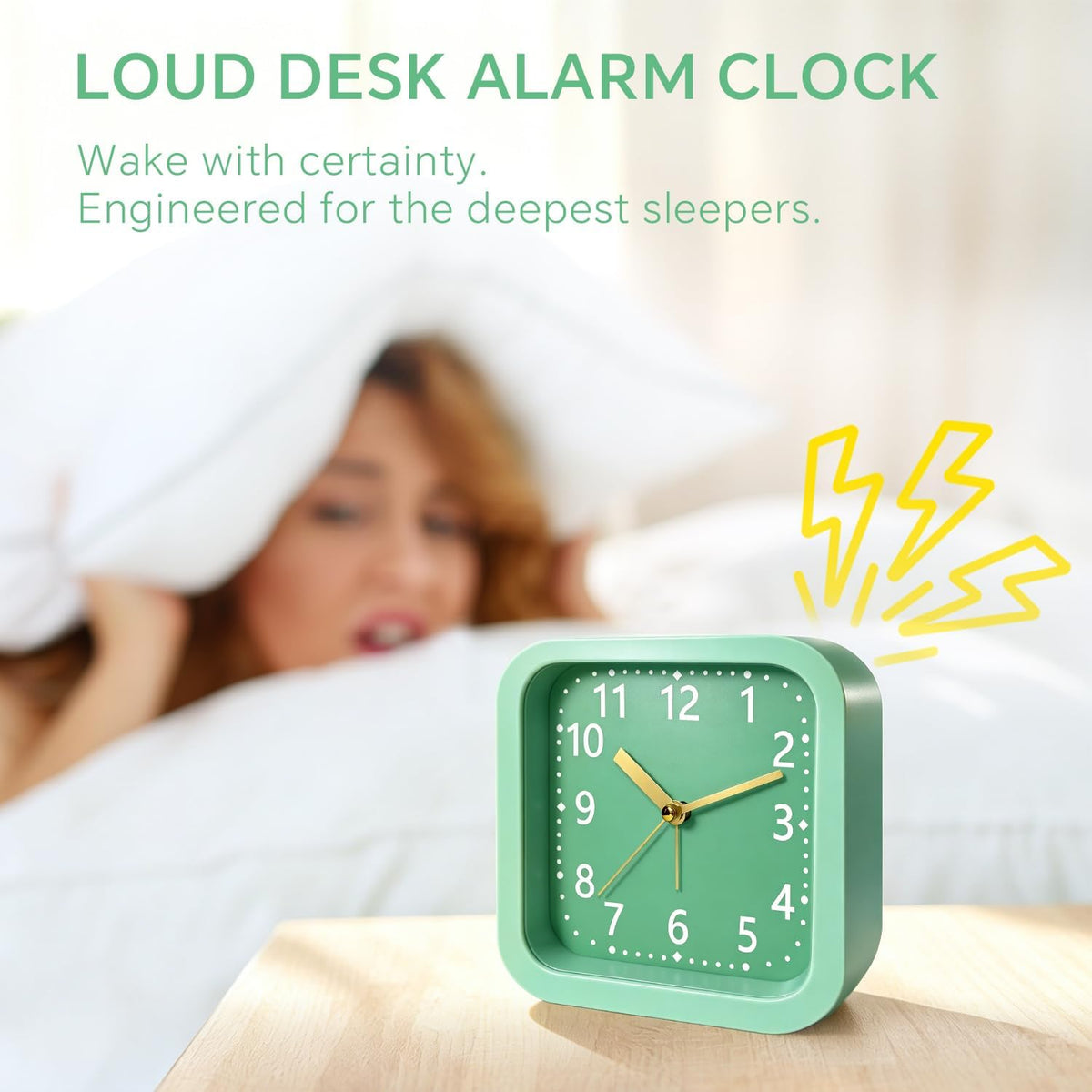 Loud Alarm Clock for Heavy Sleepers, 4.5" Simple Square Analog Alarm Clocks with Silent Movement Battery Operated Easy-to-Read Dial, Plastic Small Desk Clock for Bedroom Teens Seniors, Black