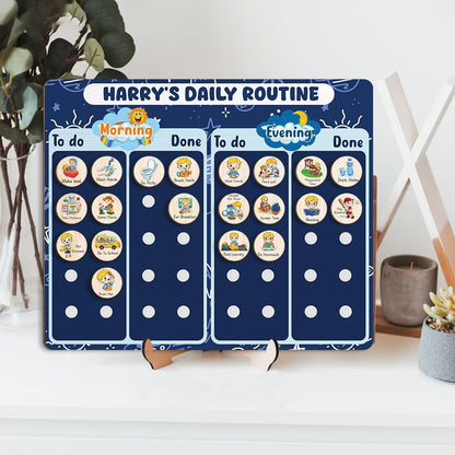 Daily Routine Chart for Kids, Visual Schedule, Routine Chart for Toddlers 3-5, Morning Bedtime Routine Chart for Toddlers, Wooden Chore Chart for Kids