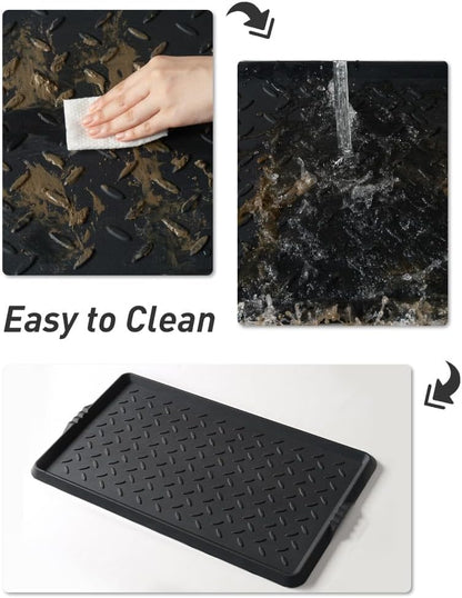 SUPENUIN Boot-Tray Heavy Duty Rubber Mat with Lip Waterproof Shoe Mat Tray for Entryway Indoor Outdoor Multi Use Catch All Trays Entryway Shoe Storage 16x27.5 Inches