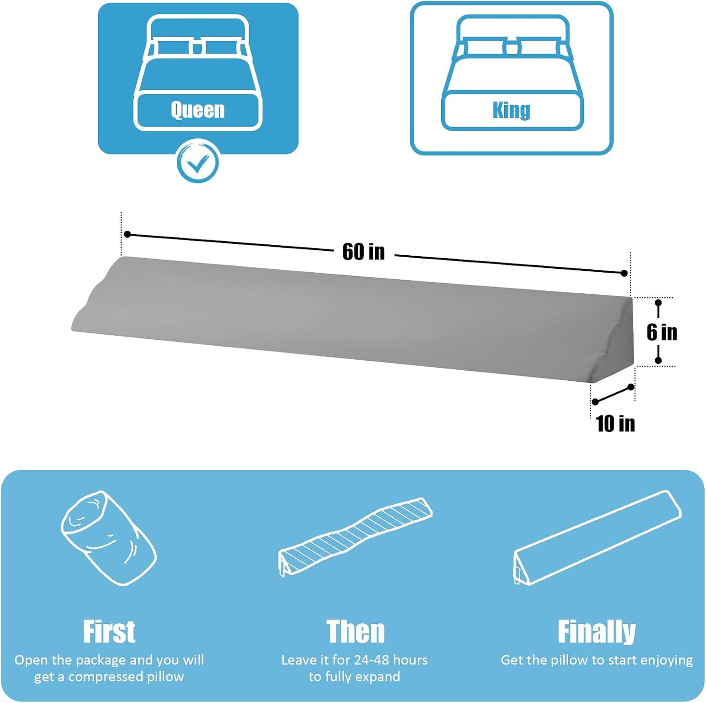 MEGCXIT King Bed Wedge Pillow for Headboard, 76"×10"×6", White | Bed Gap Filler, Triangle Pillow Wedge for Headboard Gap, Bolster Pillows for Beds, Anti-Slip Mattress Wedge Gap Filler