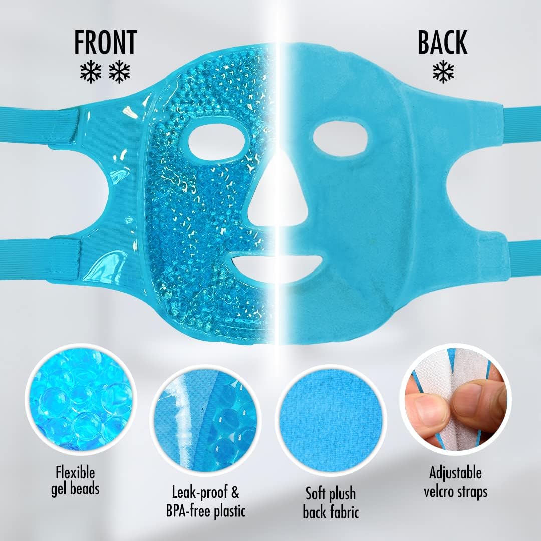 Perfect Remedy Face Ice Pack, Reusable Hot & Cold Ice Face Mask, Gel Compress for Helping with Puffy Eyes and aiding in Conditions of Swelling, Facial Spa Cooling Mask for Women and Men (Blue)