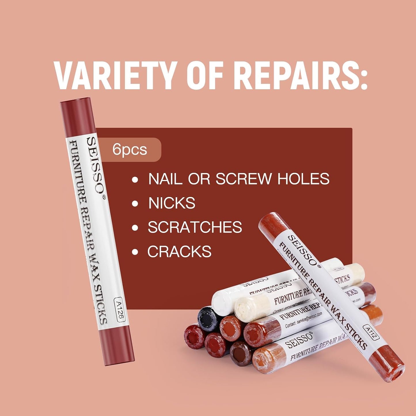 Furniture Repair kit, Wood Scratch Cover Markers*6 and Wax Filler Sticks*6 with Sharpener- 13Pack, Furniture Markers Touch Up Kit for Cover Ups Wooden Floors, Tables, Desks, Carpenters, Stains, Holes