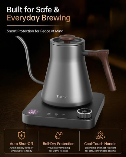 Gooseneck Electric Kettle with Temperature Control, 0.9L, Black | ±1°F Precision Pour Over Kettle, LCD Dual Display, Smart Two-Stage Heating, 2H Keep Warm, 304 Stainless Steel Interior