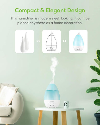MEGAWISE 3.5L Cool Mist Humidifier – Ultra-Quiet Ultrasonic Vaporizer with Top-Fill Design, Essential Oil Diffuser, 7-Color Night Light & Auto Shut-Off